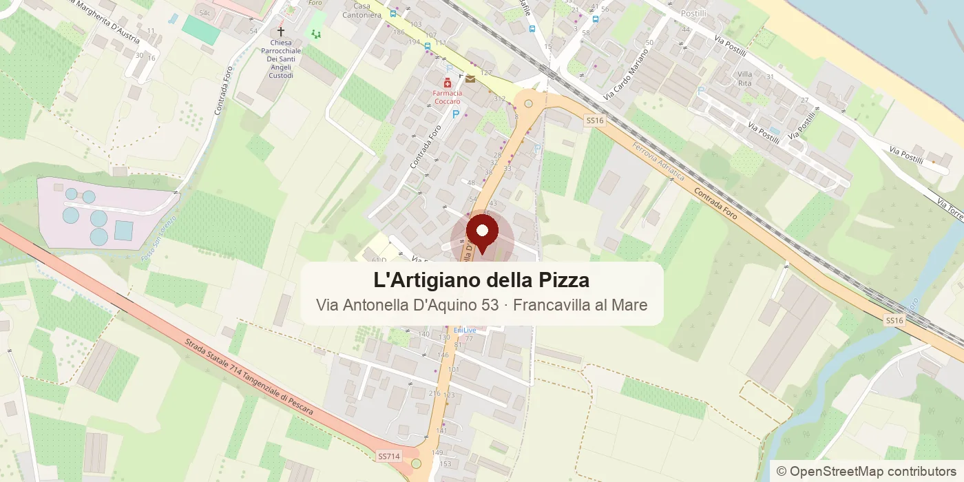 Mappa di Francavilla al Mare con L'Artigiano della Pizza in Via Antonella D'Aquino 53, tra il distributore e la pasticceria